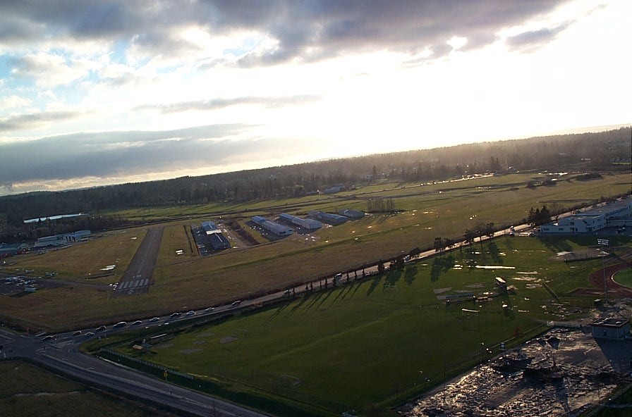 Bottom end of simulated forced approach onto Runway 19 at Langley Airport. Langley Flying School.
